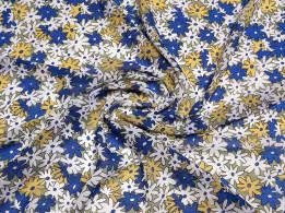 Шифон креповий різнокольорові ромашки, електрик з жовтим - інтернет-магазин stage.tkani-atlas.com.ua