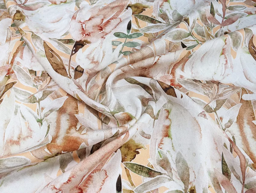 Шовк віскоза листяна казка, бежево-оливковий - фото 1 - інтернет-магазин stage.tkani-atlas.com.ua